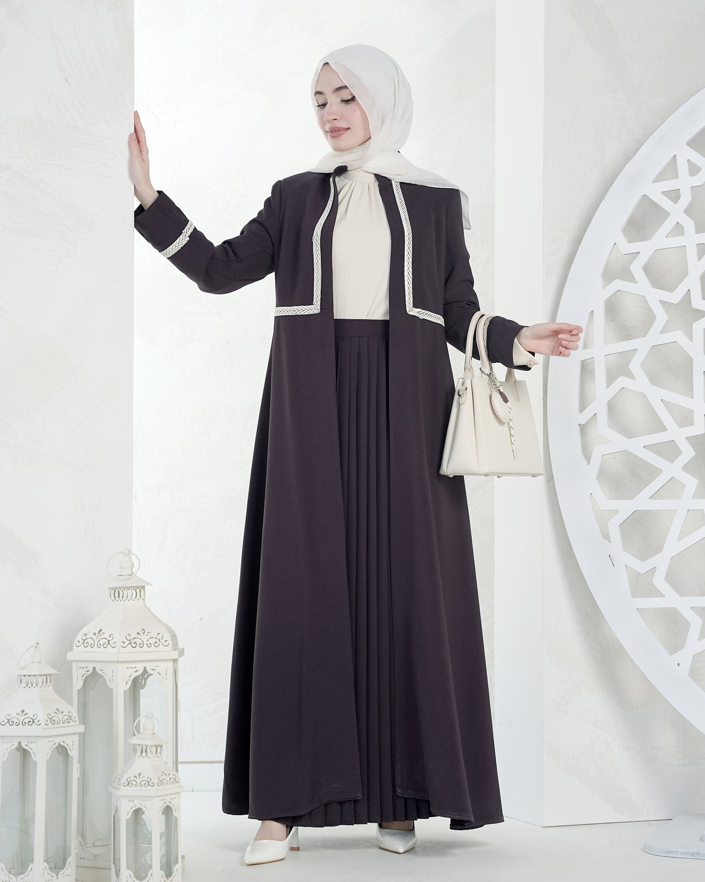 Elegant 3-Piece Pleated Skirt Set for Eid:10860