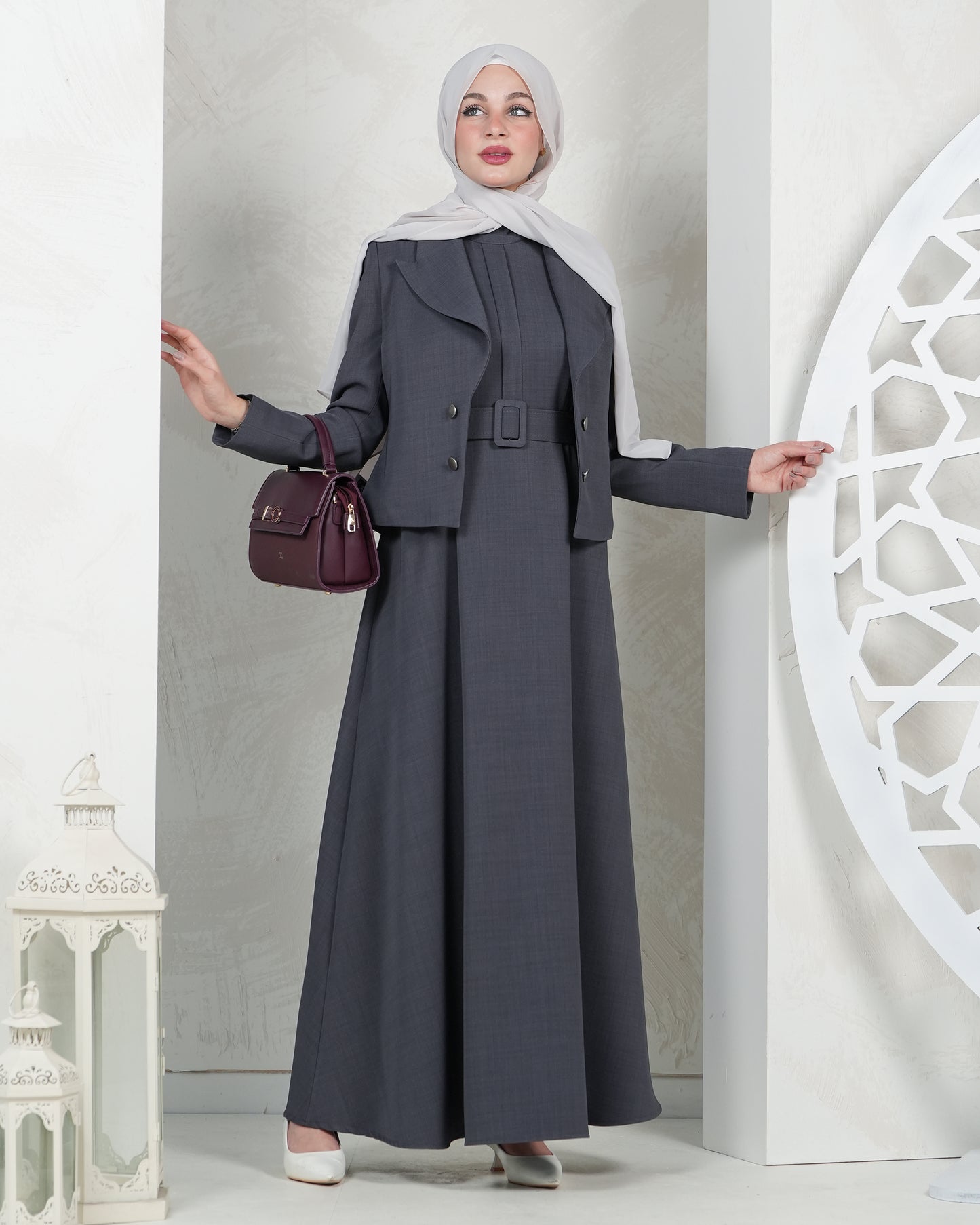 Chic Belted Two-Piece Dress Set:11020