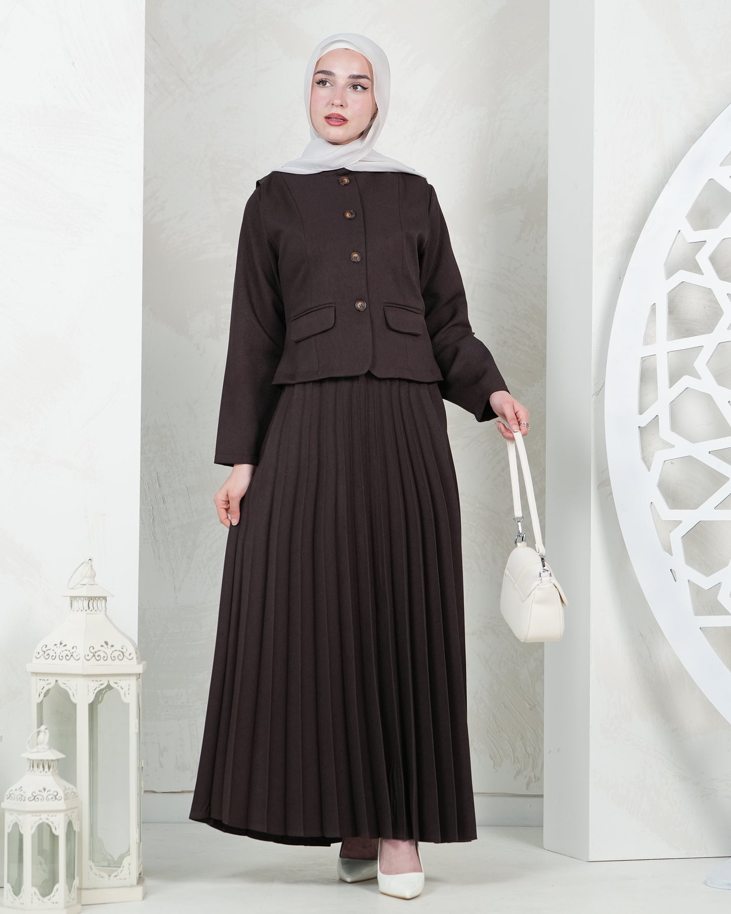 Elegant Pleated Dress Two-Piece Set:10960