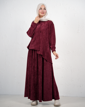 Long Jilbab with Asymmetric Layered Design - Burgundy