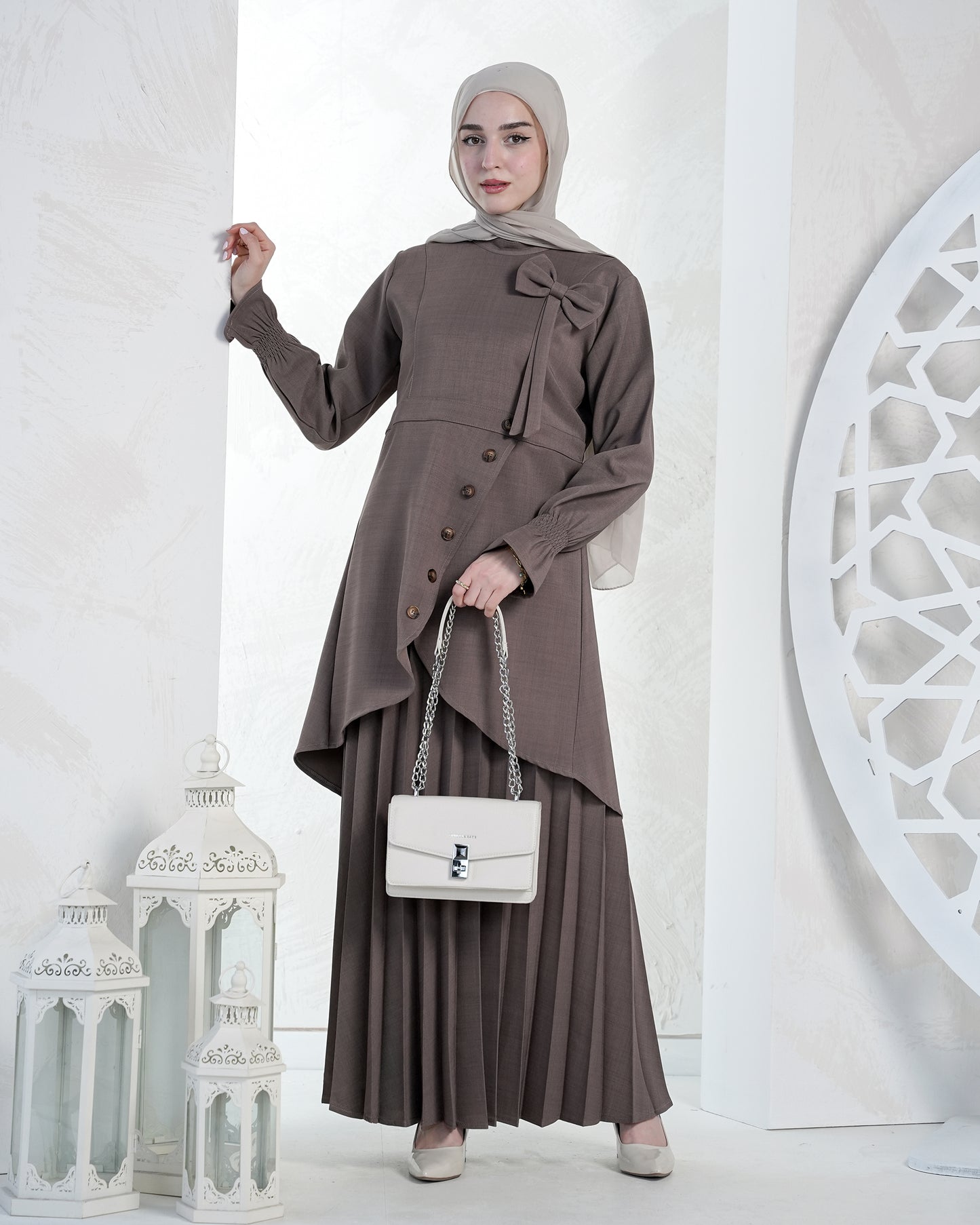 Elegant Two-Piece Pleated Skirt Set for Eid:10730