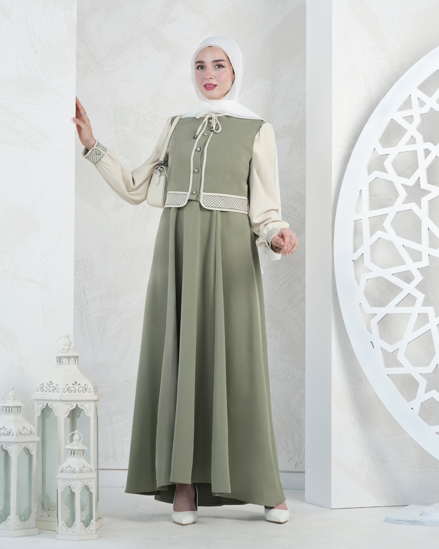 Elegant Layered Modest Maxi Dress – Taupe:10870