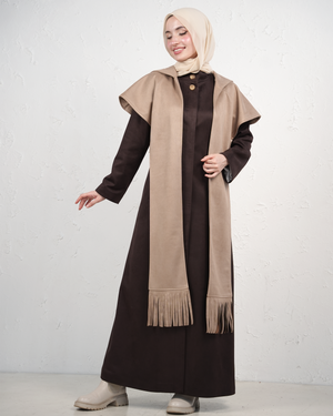 Long Jilbab with Fringed Scarf - Burgundy