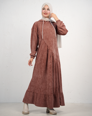 Casual Flowy Maxi Dress with Asymmetric Details - Brown
