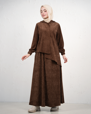 Long Jilbab with Asymmetric Layered Design - Brown