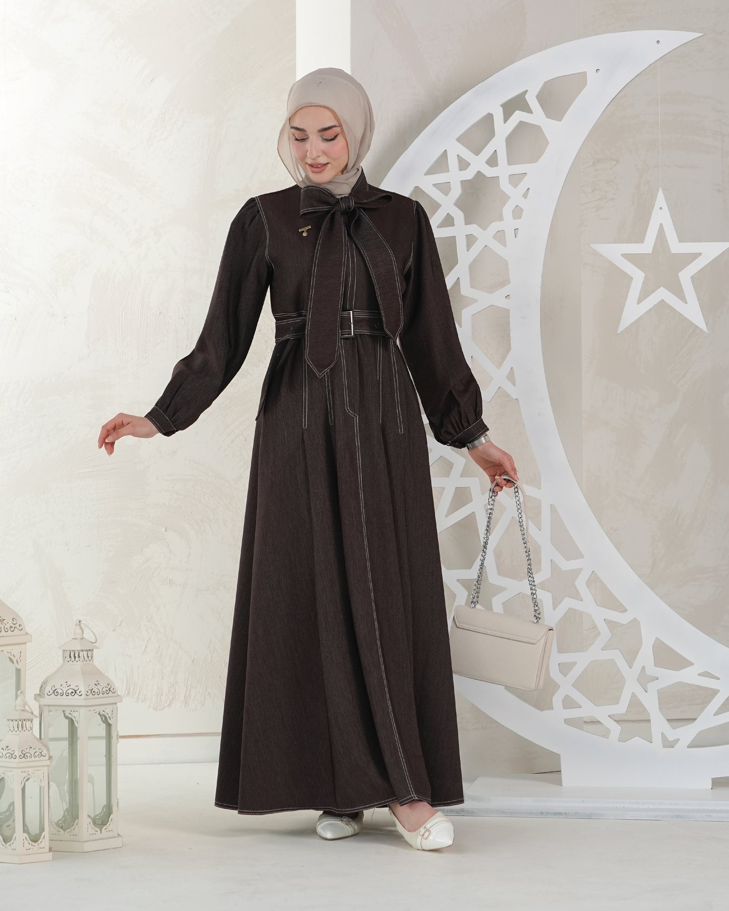 Stylish Denim Dress with Neck Tie