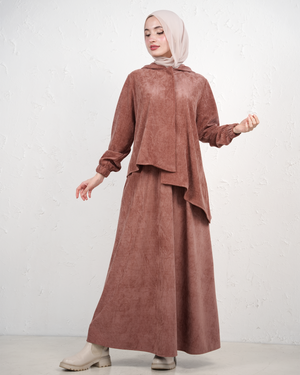 Long Jilbab with Asymmetric Layered Design - Bronze