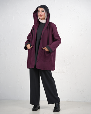 Three-Piece Women's Tracksuit with Jacket, Top and Wide-Leg Trousers - Dark Mauve
