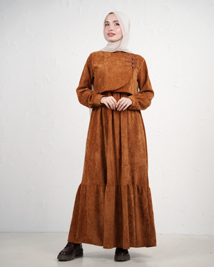 Long Dress with Overlay and Side Clasps - Bronze