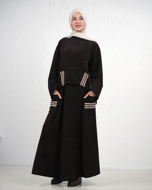 Skirt and Top Set with Stripe and Pocket Details - Black