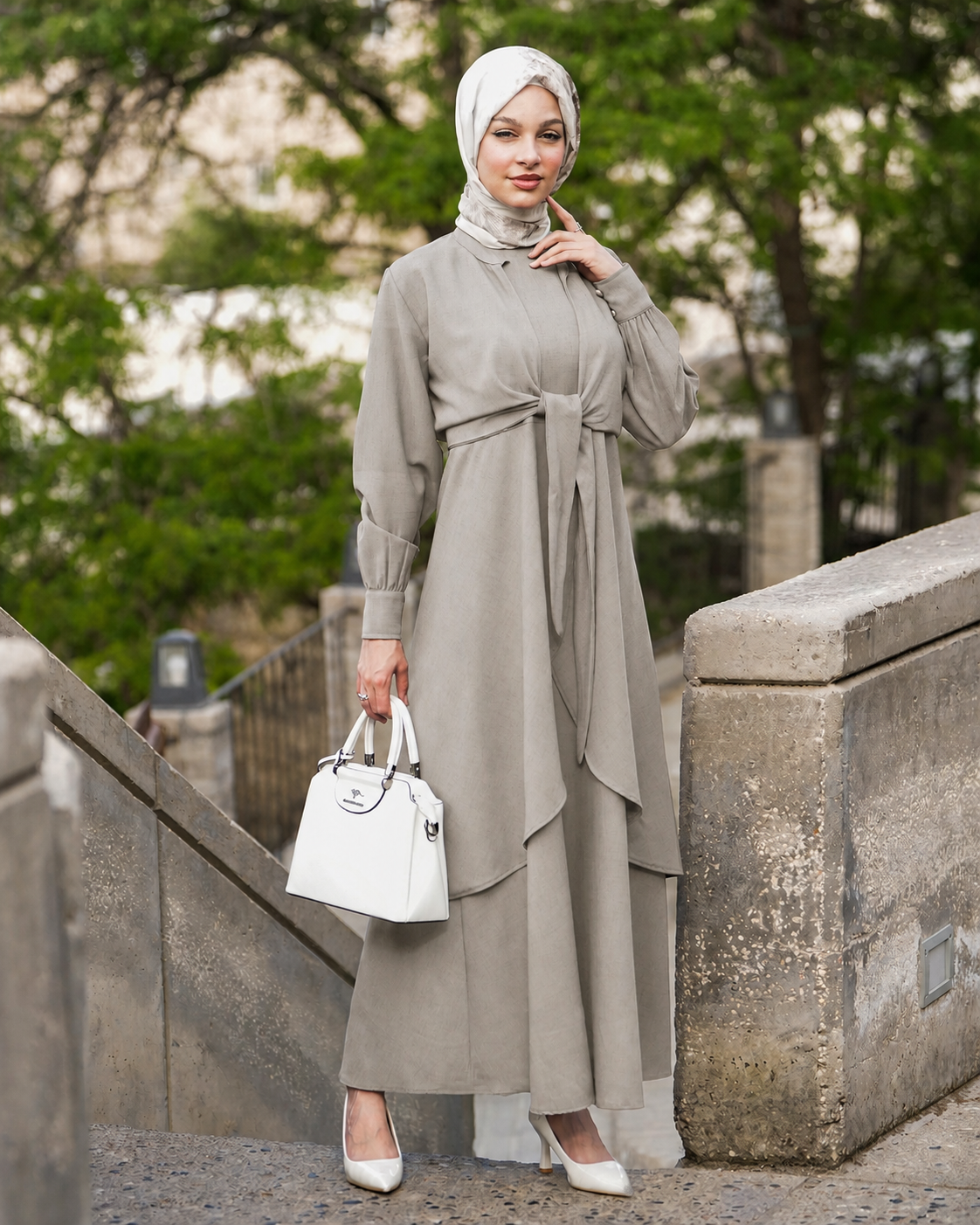 Elegant Wrap Dress with Front Tie:11130