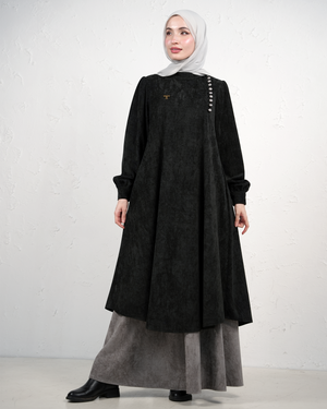 Skirt and Long Tunic Set with Side Buttons - Black