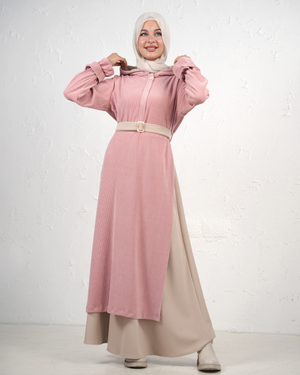 Skirt and Long Belted Tunic Set - Pink