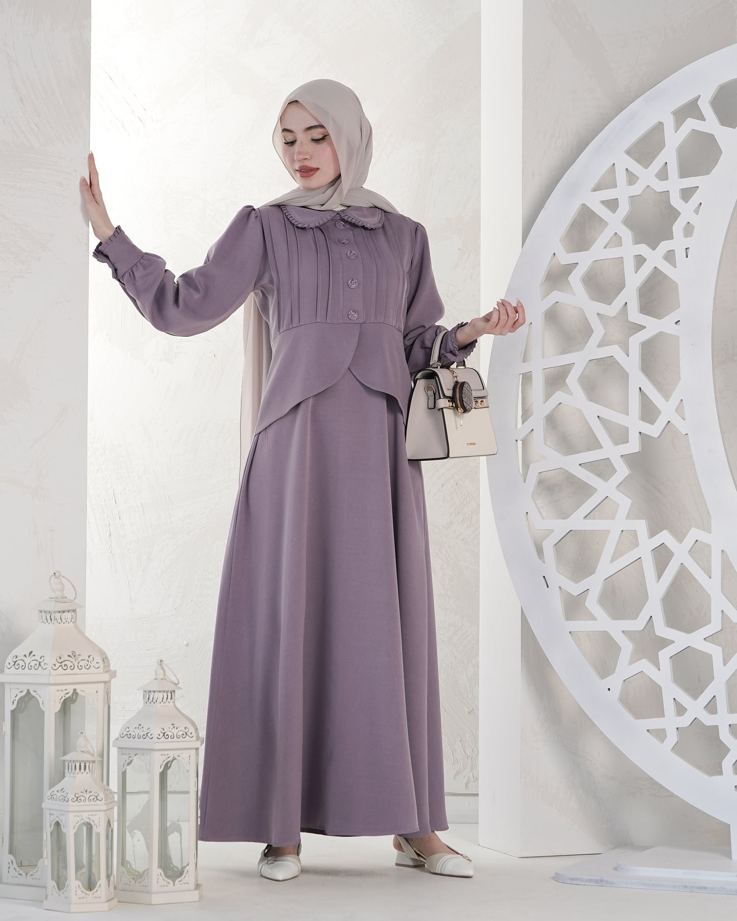 Elegant Long Dress with Chic Feminine Details:10740