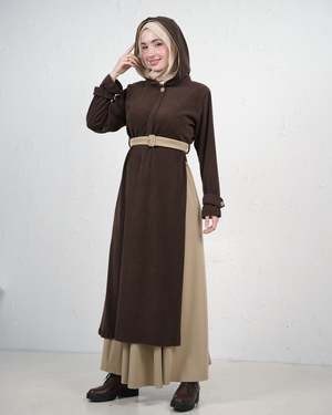 Skirt and Long Belted Tunic Set - Brown