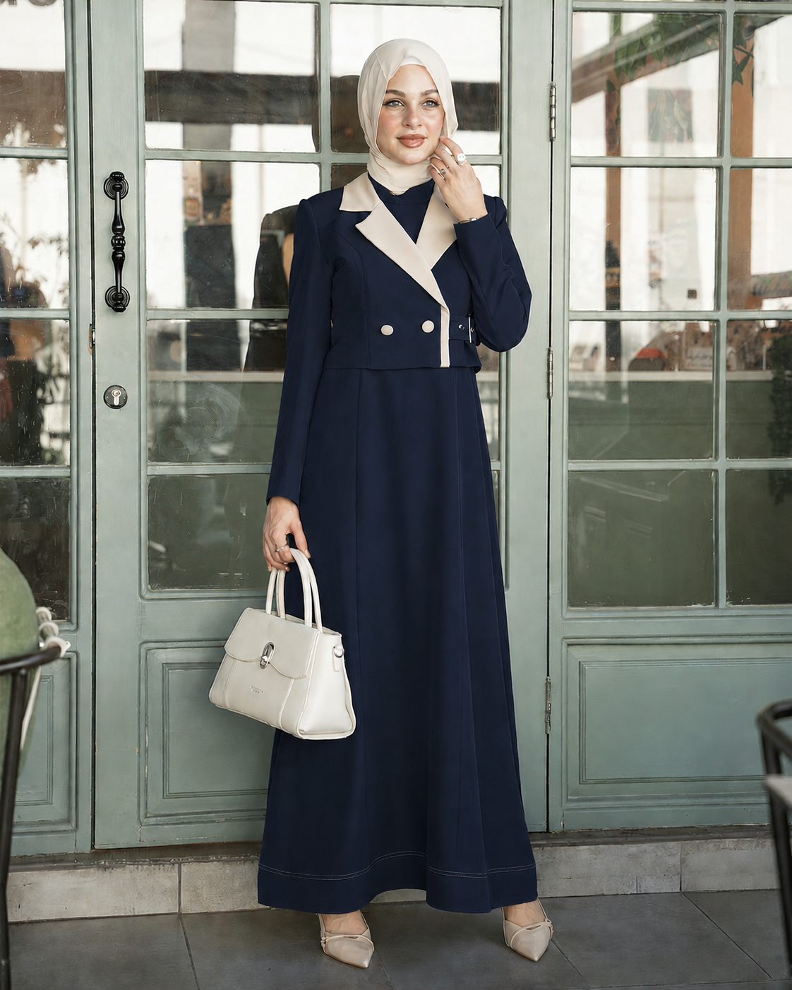 Elegant Long Dress with Jacket and Side Belt:11270