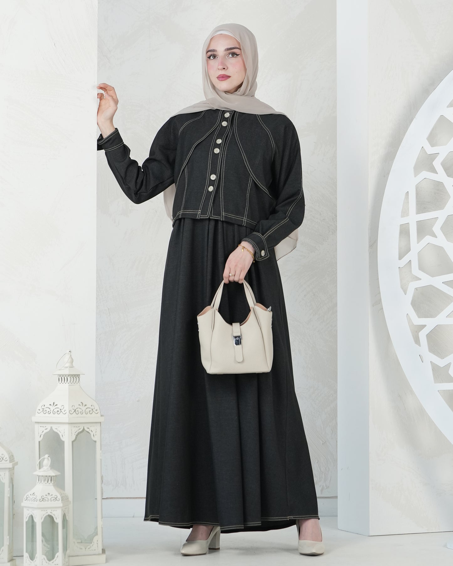 Elegant Dress with Short Jacket Set:10950
