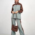 Women's Tracksuit with Zip-Front Jacket and Wide-Leg Trousers - Blue