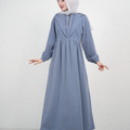Long Jilbab with Wide Collar and Waist Pleats - Teal