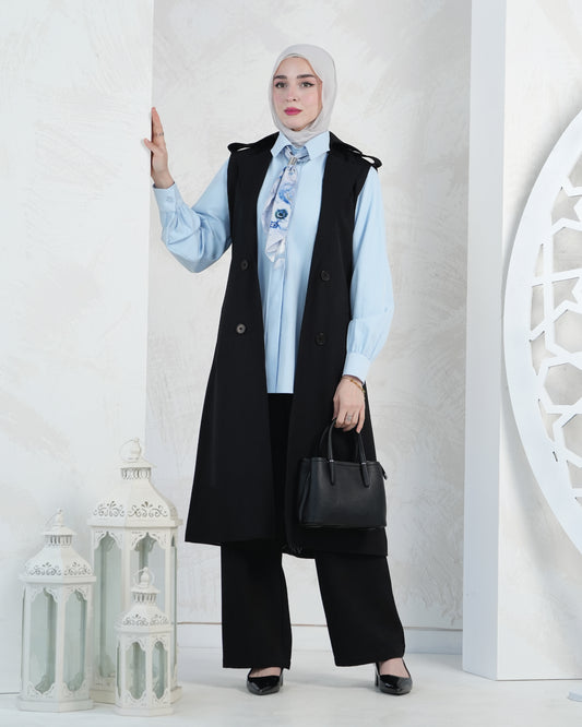 Elegant 3-Piece Modest Set with Long Vest – Perfect for Eid:10980
