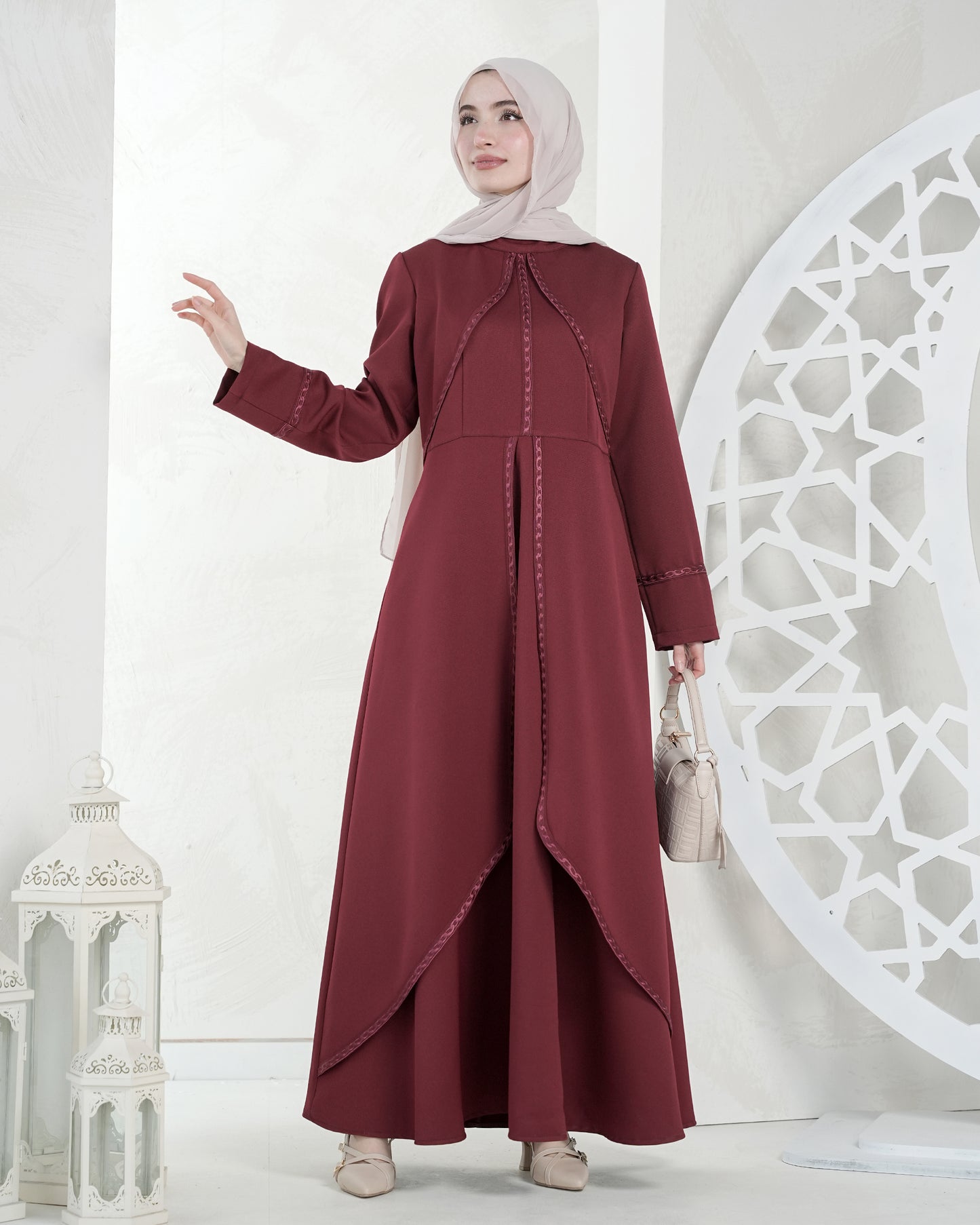 Elegant Flowy Eid Dress with Modern Details:10690