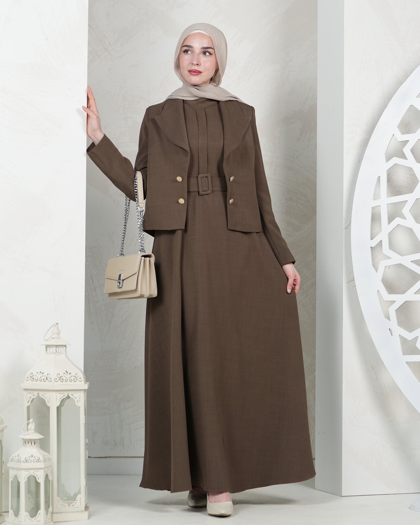 Chic Belted Two-Piece Dress Set:11020