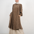 Skirt and Long Tunic Set with Side Buttons - Brown