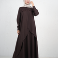 Flowy Jilbab with Tiered Front Design - Brown