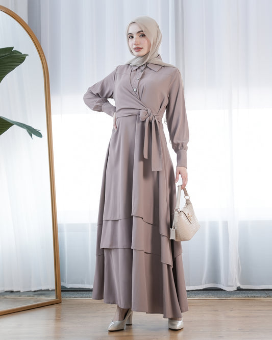 Elegant Modest Wrap Dress with Waist Tie:9300