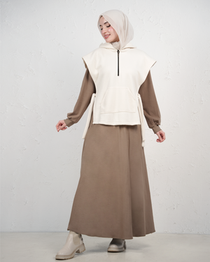 Long Dress with Sleeveless Vest - Brown
