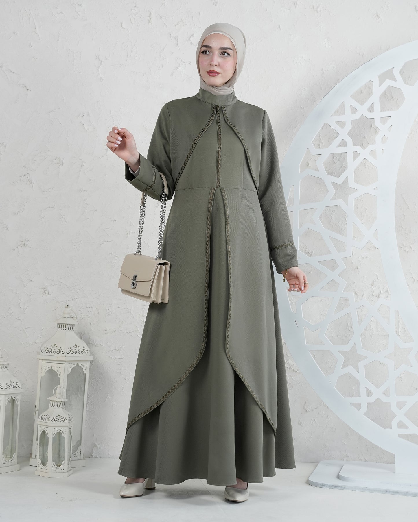 Elegant Flowy Eid Dress with Modern Details:10690