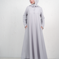 Flowy Maxi Dress with Shirt Collar and Front Buttons - Grey
