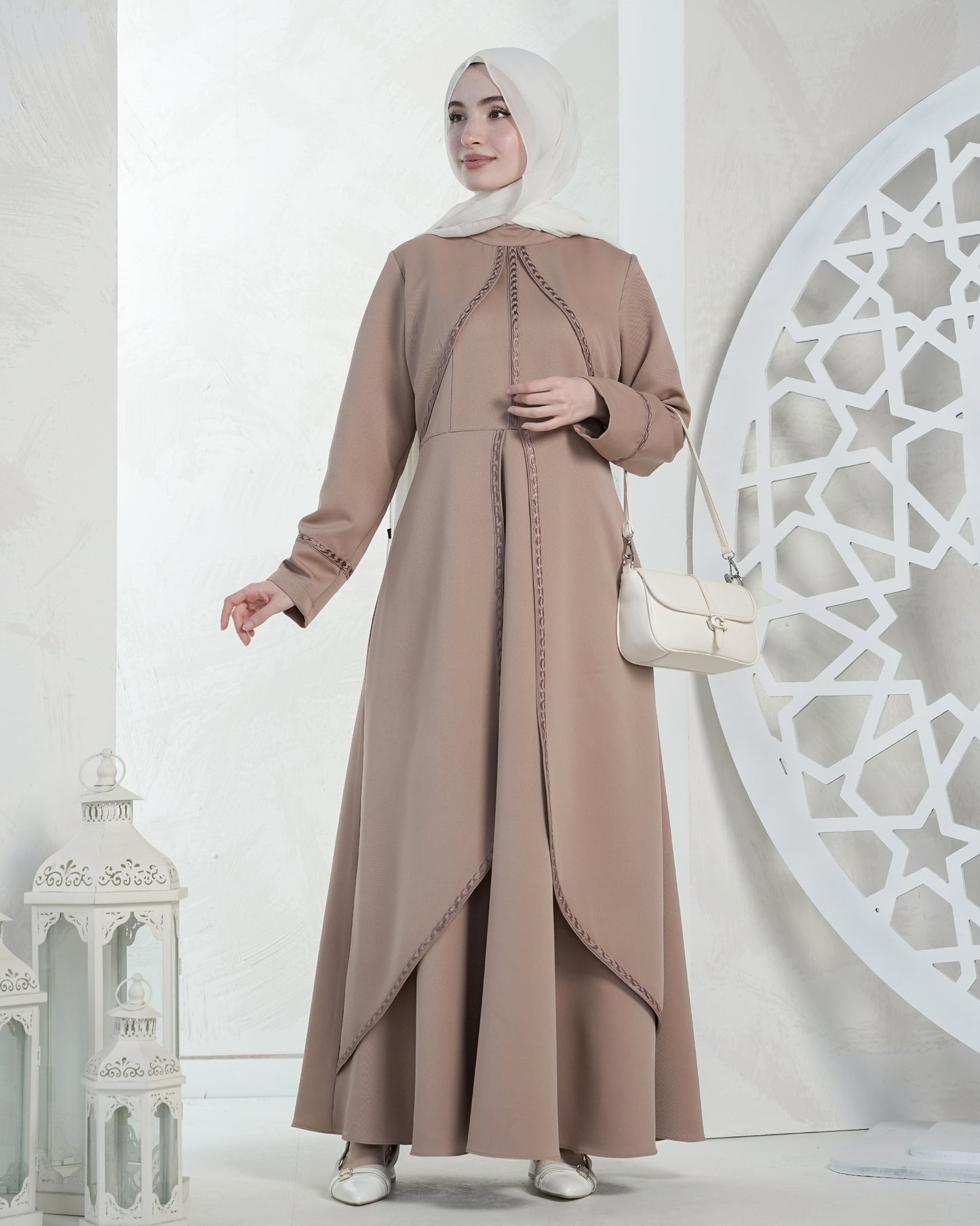 Elegant Flowy Eid Dress with Modern Details:10690