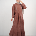 Casual Flowy Maxi Dress with Asymmetric Details - Brown