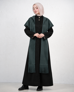 Long Jilbab with Fringed Scarf - Black