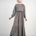 Long Dress with Overlay and Side Clasps - Grey