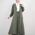 Skirt and Top Set with Long Jacket - Olive