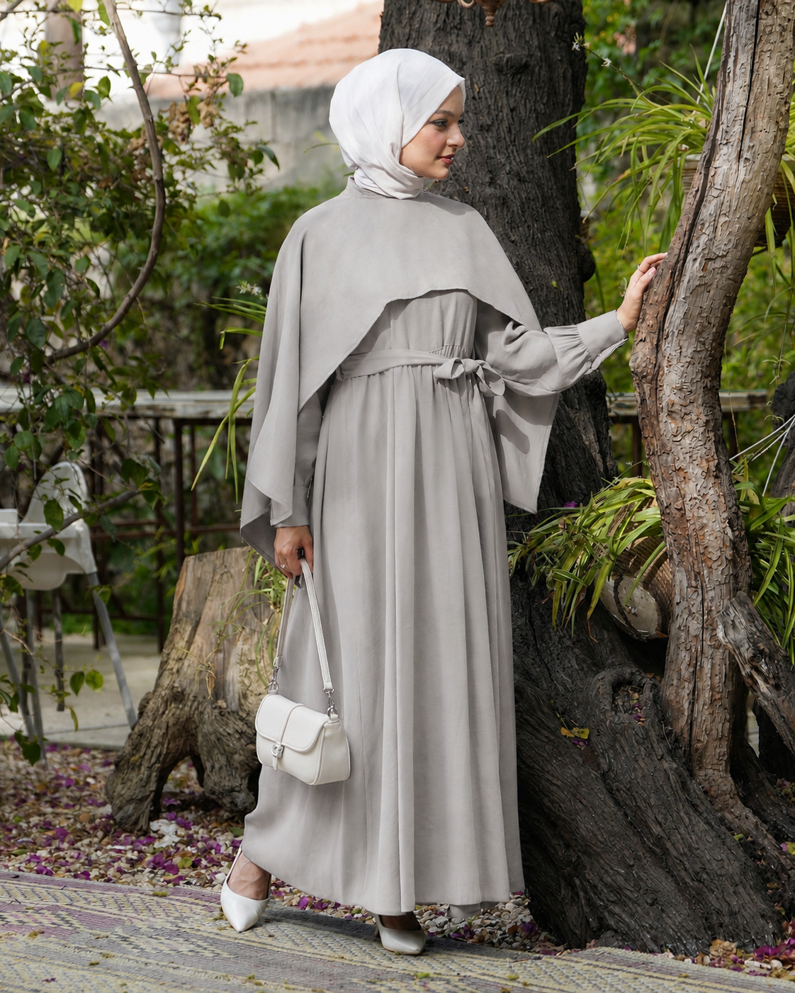 Elegant Modest Dress with Cape Detail:11180