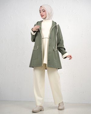 Three-Piece Women's Tracksuit with Jacket, Top and Wide-Leg Trousers - Green