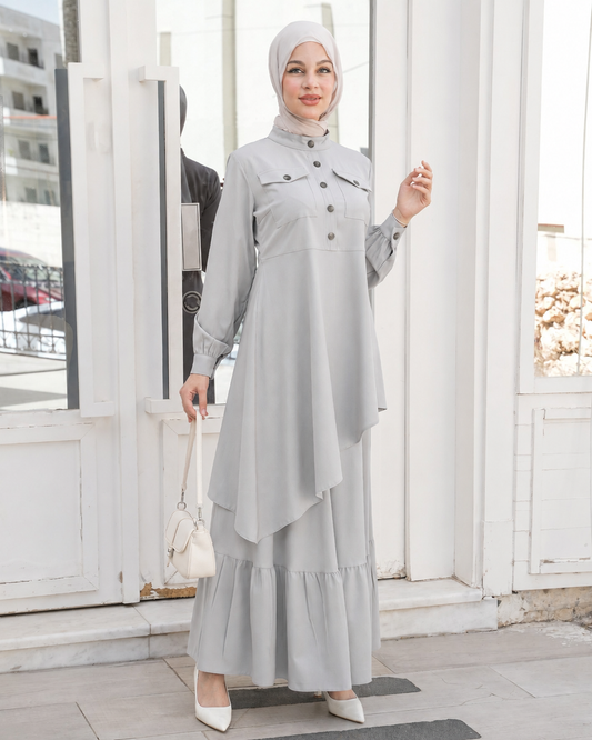 Modest Two-Piece Set with Elegant Button Detail:11360