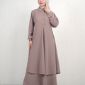 Skirt and Long Tunic Set with Collar and Front Buttons - Light Mauve
