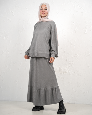 Long Skirt and Top Set - Grey
