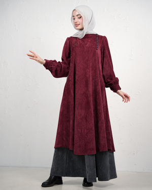 Skirt and Long Tunic Set with Side Buttons - Burgundy