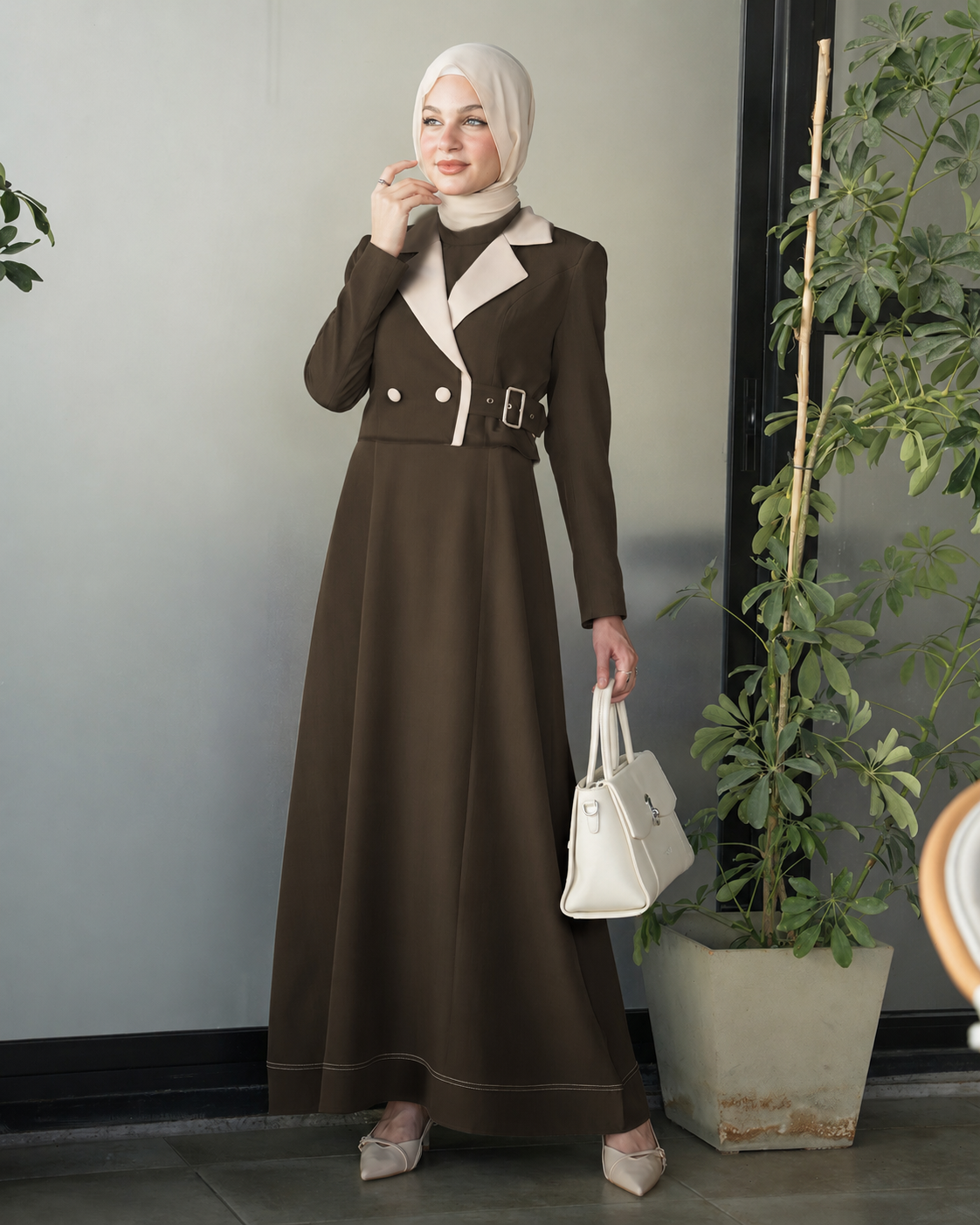 Elegant Long Dress with Jacket and Side Belt:11270