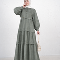 Long Tiered Dress with Front Buttons - Charcoal