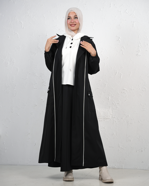 Skirt and Top Set with Long Jacket - Black
