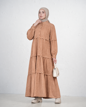 Long Tiered Dress with Front Buttons - Bronze