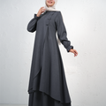 Long Layered Jilbab with Side Buttons - Charcoal