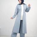 Three-Piece Set with Long Coat and Wide-Leg Trousers - Light Blue