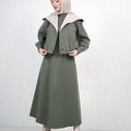 Long Dress with Wide-Collar Cropped Jacket - Olive